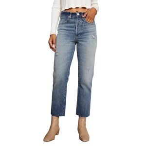 AMO Loverboy “Zealous” High Rise Straight Leg Distressed Button Fly Crop Jean 28